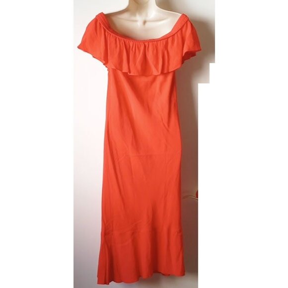 Veronica Beard Oleta Off Shoulder Ruffled Dress 8 Peplum Flare Red-Orange - Picture 3 of 9